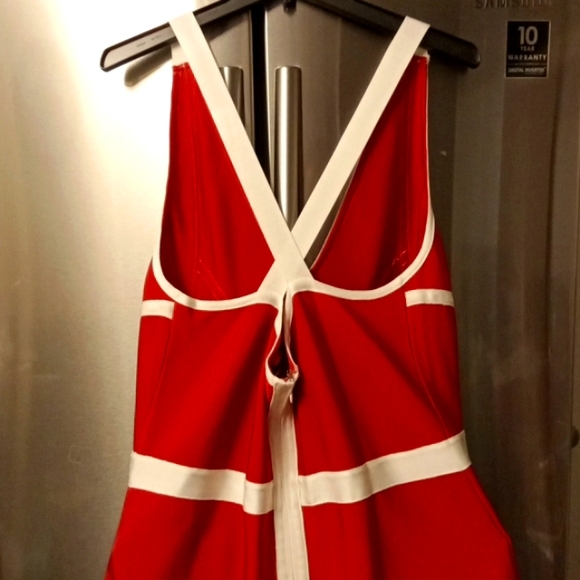 NWOT Brand New! VENUS Red White Criss-cross Back Strap Cocktail Dress - Picture 2 of 10